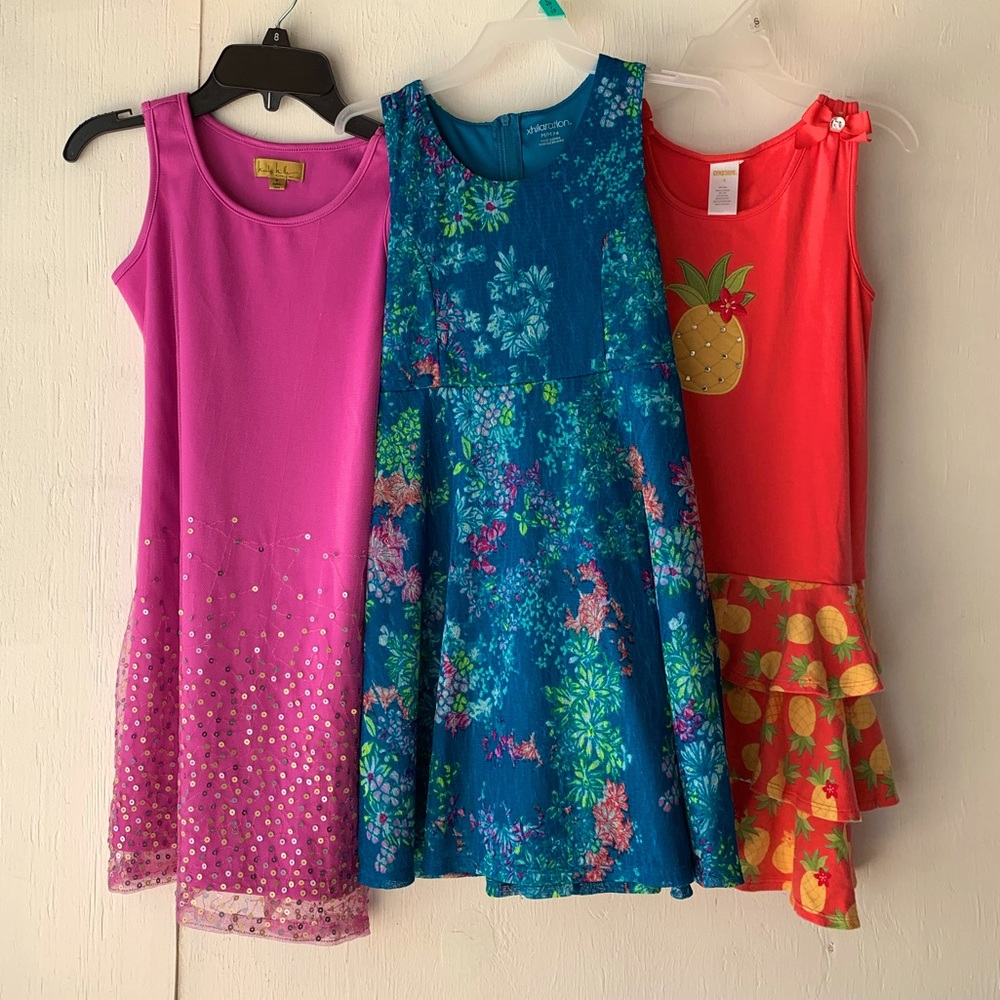 Lot of 3 bright and colorful girls spring dresses